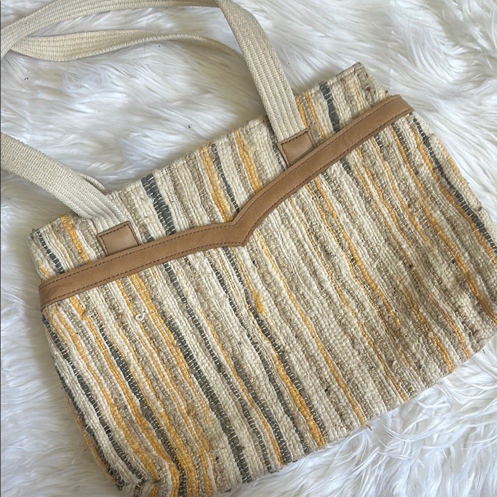 Toni Vintage Woven Tan and Cream Tote Bag